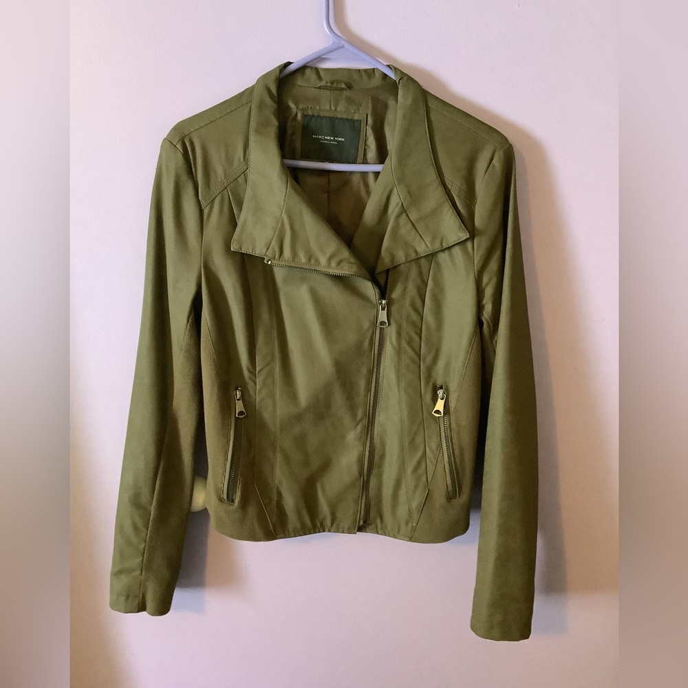 Marc New York Faux Leather Womens Moto Jacket Olive Green  Size Medium